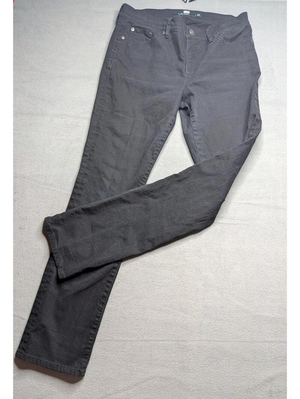 Lauren Ralph Lauren Jeans Womens 8 Black Mid Rise Skinny Dark Wash Denim Slim